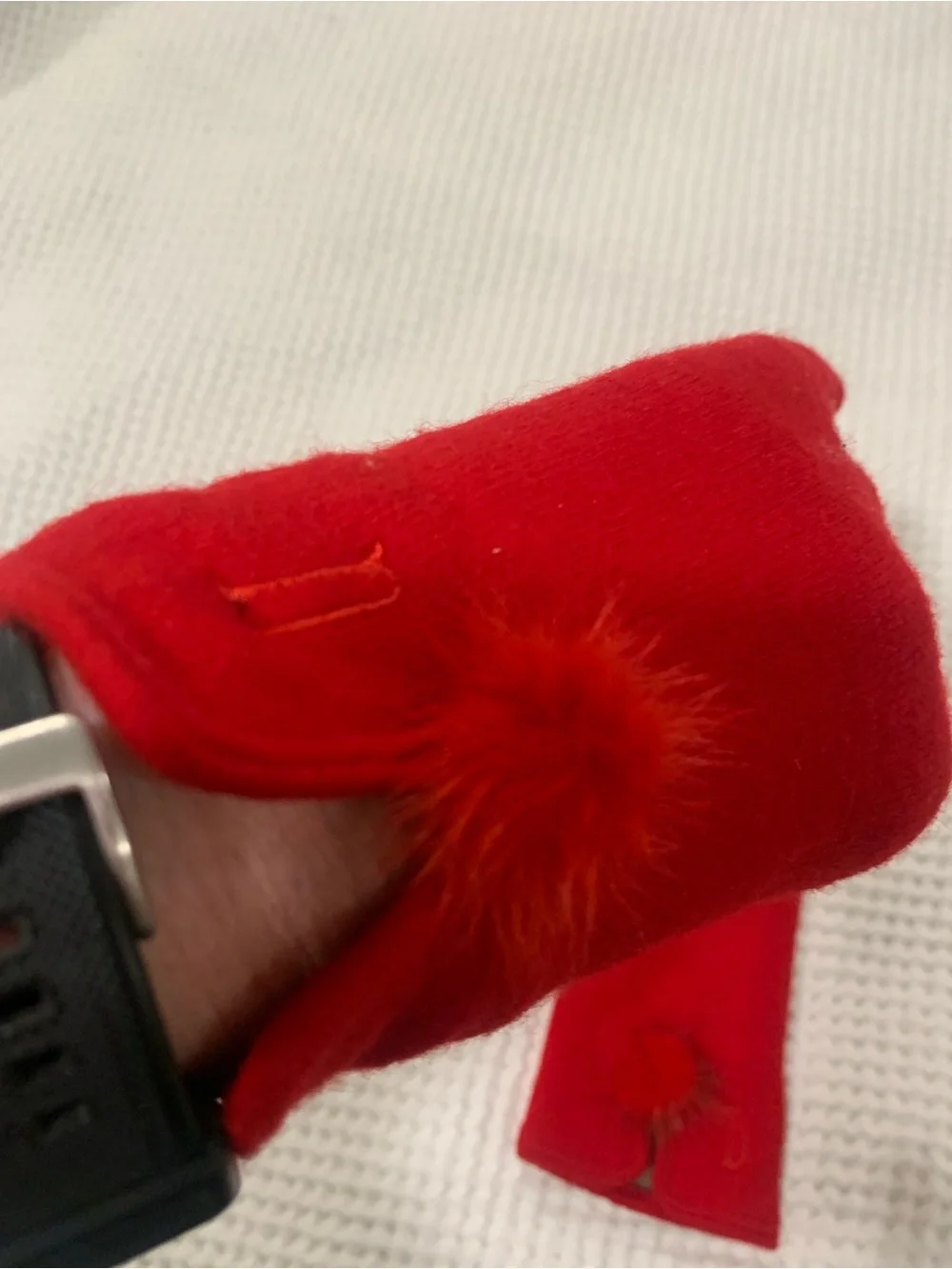 Bright red wool gloves with Pom Pom
